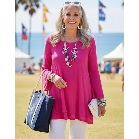 Soft Surroundings Tops - Soft Surroundings S Tunic Top Hot Pink Gabby Gauze Long Sleeve Layered Flowy #10